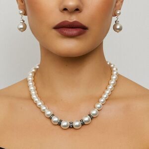 Faux Pearl Necklace with Matching Earrings